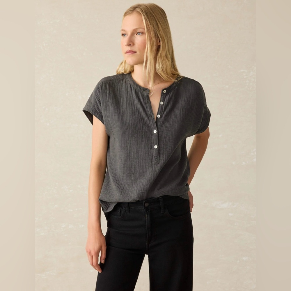 [NWT] Faherty Dream Cotton Gauze Desmond Blouse - Washed Black